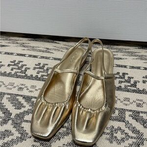 Vince Metallic Gold Slingback Ballet Flats NEW